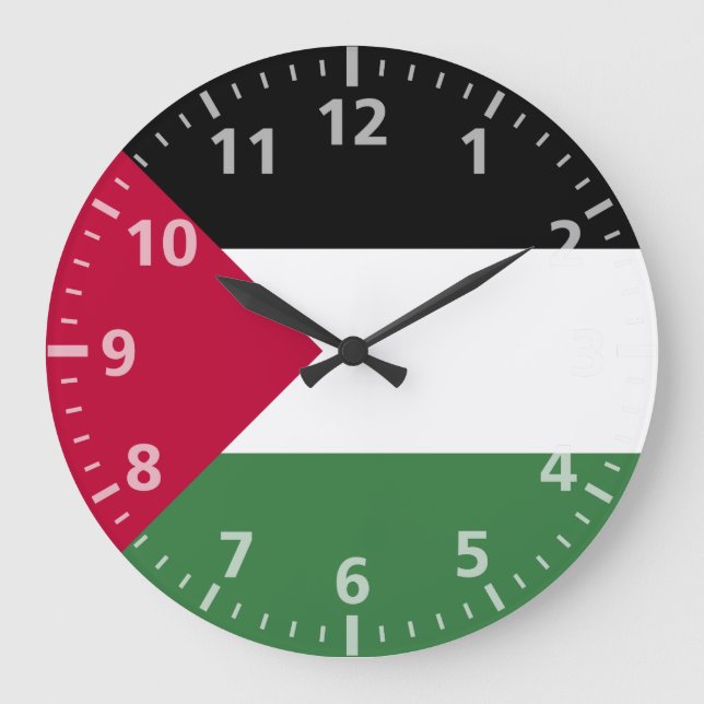 Reloj Redondo Grande Bandera de Palestina (Anverso)