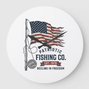 Reloj Redondo Grande Bandera de pesca patriótica vintage diseño vectori