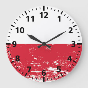 Reloj Redondo Grande Bandera de Polonia Grunge