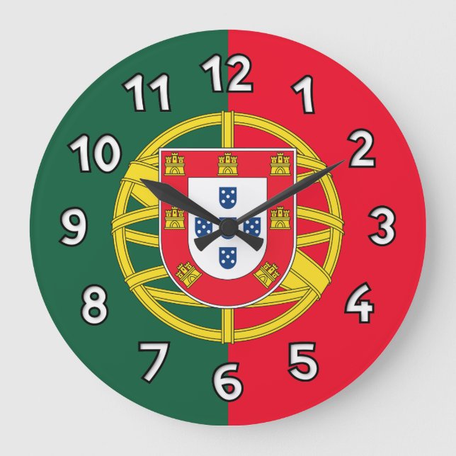 Reloj Redondo Grande Bandera de Portugal (Anverso)