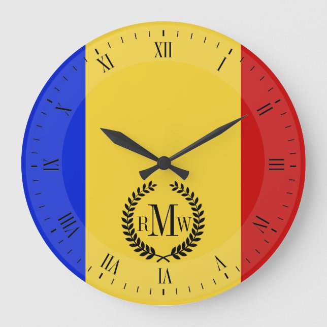 Reloj Redondo Grande Bandera de Rumania (Anverso)