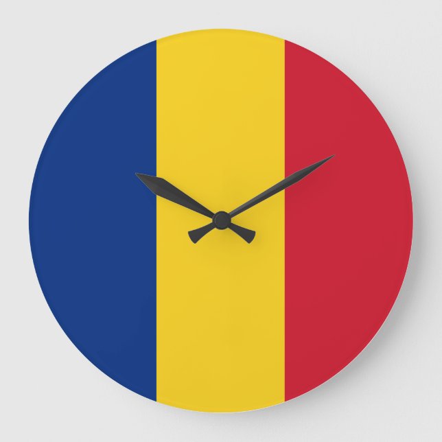 Reloj Redondo Grande Bandera de Rumania (rumana) (Anverso)