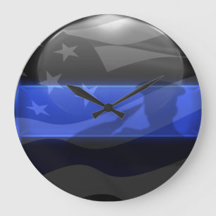Reloj Redondo Grande Bandera de Saludo de la Delgada Línea Azul