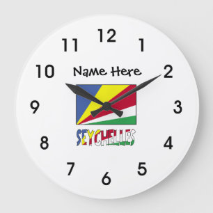 Reloj Redondo Grande Bandera de Seychelles y Seychellois con tu nombre 