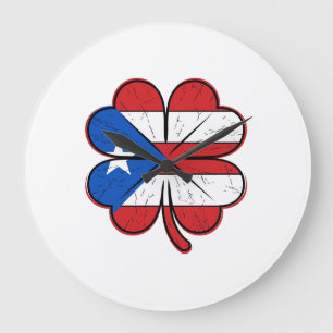 Reloj Redondo Grande Bandera de trébol de Puerto Rico Grabado vintage V