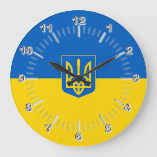 Reloj Redondo Grande Bandera de Ucrania Escudo de armas