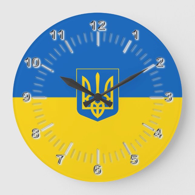 Reloj Redondo Grande Bandera de Ucrania Escudo de armas (Anverso)