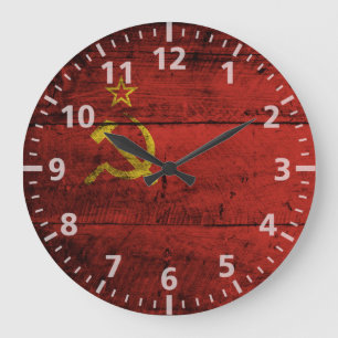 Reloj Redondo Grande Bandera de Unión Soviética en grano de madera
