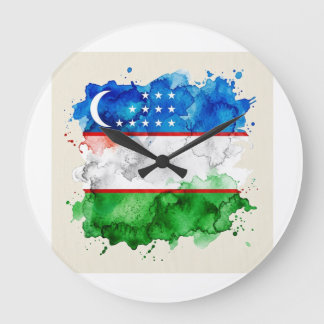 Reloj Redondo Grande Bandera de Uzbekistán | Emblema oficial uzbeko y P