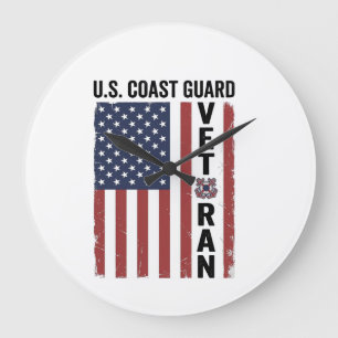 Reloj Redondo Grande Bandera de veterano de la Guardia Costera Diseño v