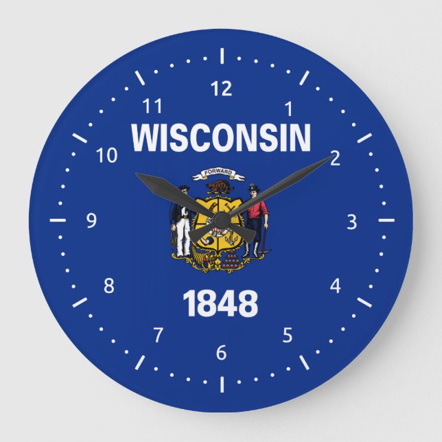 Reloj Redondo Grande Bandera de Wisconsin, bandera de Estados Unidos (Anverso)