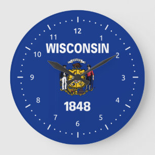 Reloj Redondo Grande Bandera de Wisconsin, bandera del estado americano