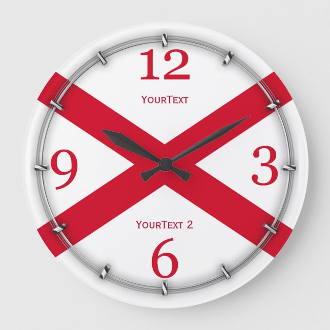 Reloj Redondo Grande Bandera del estado de Alabama personalizada en un (Anverso)
