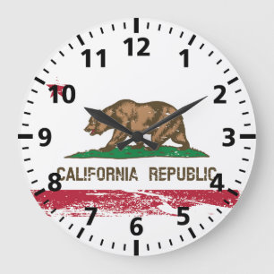 Reloj Redondo Grande Bandera del estado de California del Grunge