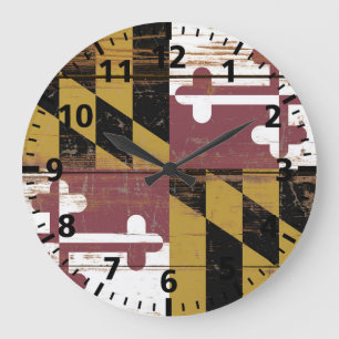 Reloj Redondo Grande Bandera del Estado de Maryland de madera antigua