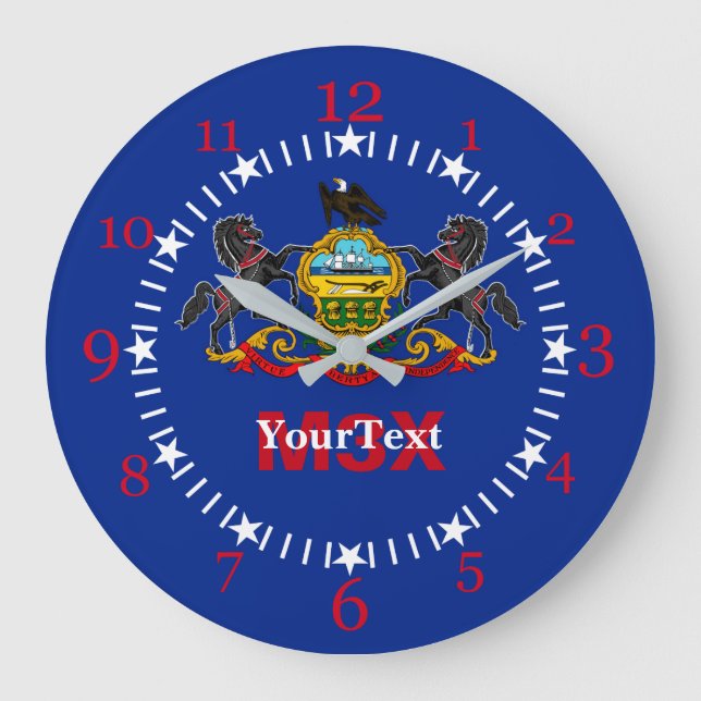 Reloj Redondo Grande Bandera del Estado de Pensilvania en un (Anverso)