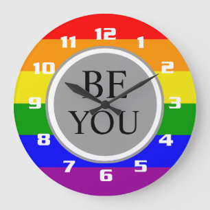 Reloj Redondo Grande Bandera del Orgullo Gay de Guay Sea You