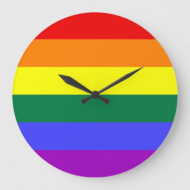 Reloj Redondo Grande Bandera del Orgullo Iris (Anverso)