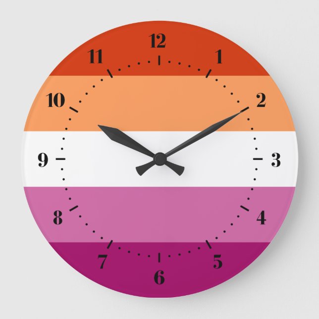 Reloj Redondo Grande Bandera del Orgullo Lesbiano (Anverso)