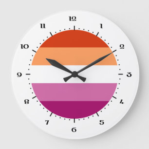 Reloj Redondo Grande Bandera del Orgullo Lesbiano Reloj grande