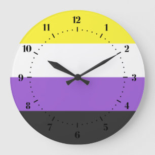 Reloj Redondo Grande Bandera del Orgullo no binario