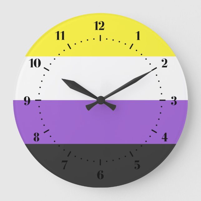 Reloj Redondo Grande Bandera del Orgullo no binario (Anverso)