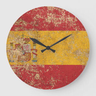 Reloj Redondo Grande Bandera envejecida áspera del español del vintag