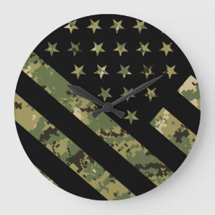 Reloj Redondo Grande Bandera estadounidense de camuflaje digital milita