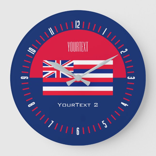 Reloj Redondo Grande Bandera estatal de Hawaii personalizada en un (Anverso)