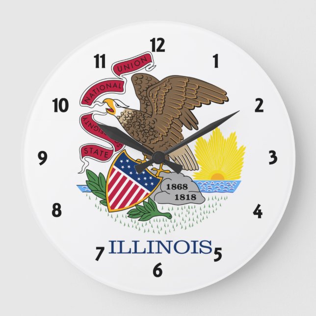 Reloj Redondo Grande Bandera estatal de Illinois (Anverso)