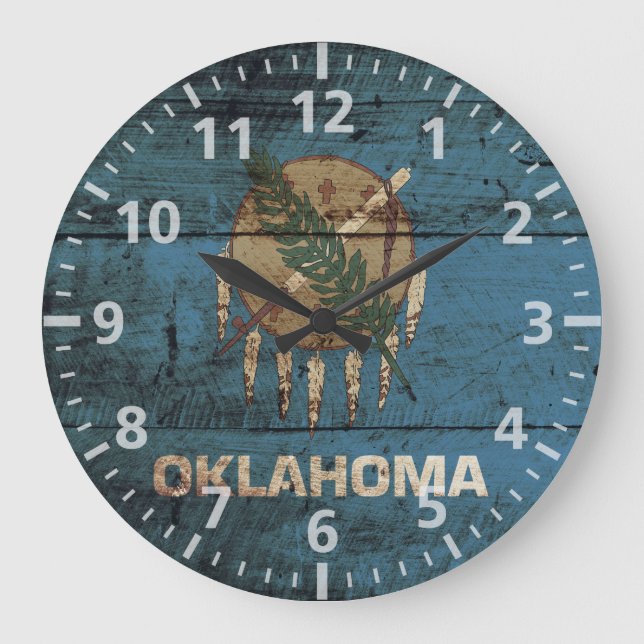 Reloj Redondo Grande Bandera estatal de Oklahoma en grano de madera vie (Anverso)