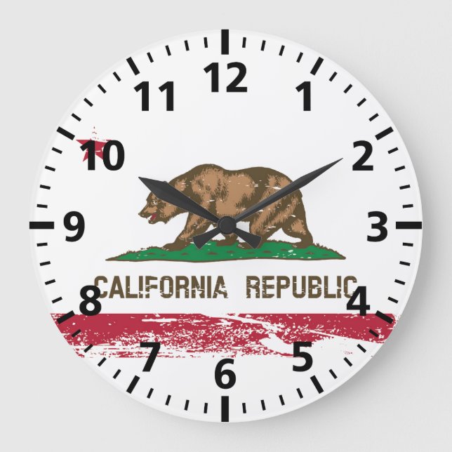 Reloj Redondo Grande Bandera estatal Grunge California (Anverso)
