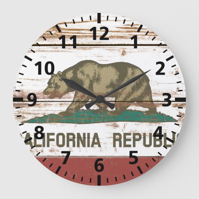 Reloj Redondo Grande Bandera estatal Vieja de Madera en California (Anverso)