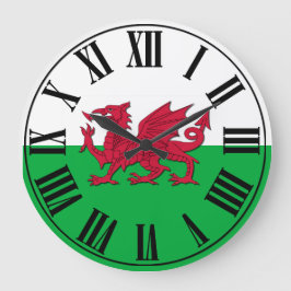 Reloj Redondo Grande Bandera galesa - con respaldo verde y blanco, drag