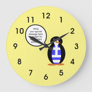 Reloj Redondo Grande Bandera Griega Ms Penguin Personalizada Hablando