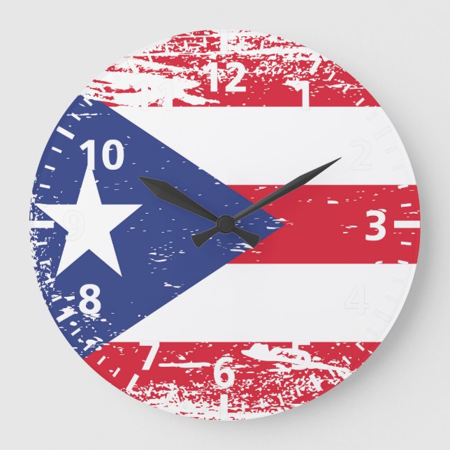 Reloj Redondo Grande Bandera Grunge Puerto Rico (Anverso)