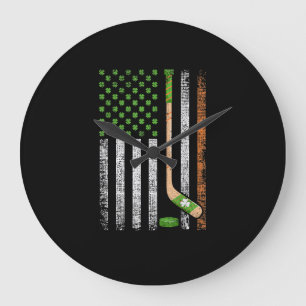 Reloj Redondo Grande Bandera irlandesa de Estados Unidos Leprechaun Luc