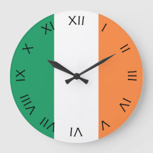 Reloj Redondo Grande Bandera irlandesa Números romanos negros wccn
