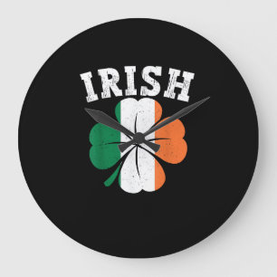 Reloj Redondo Grande Bandera irlandesa Shamrock St Patrick Day Vintage