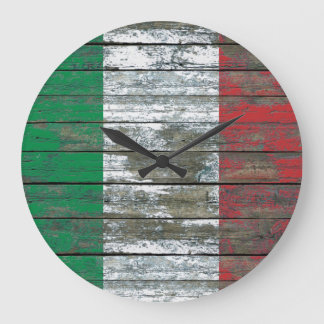 Reloj Redondo Grande Bandera italiana con efecto de tablas de madera en
