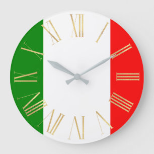 Reloj Redondo Grande Bandera italiana de Italia con números romanos de