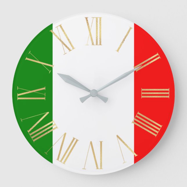 Reloj Redondo Grande Bandera italiana de Italia con números romanos de  (Anverso)