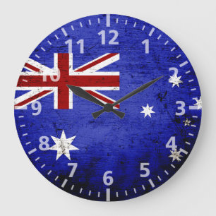 Reloj Redondo Grande Bandera negra de Australia del Grunge