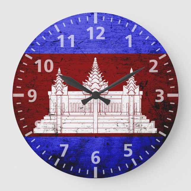 Reloj Redondo Grande Bandera negra de Camboya del Grunge (Anverso)