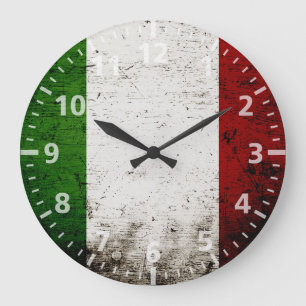 Reloj Redondo Grande Bandera negra de Italia del Grunge