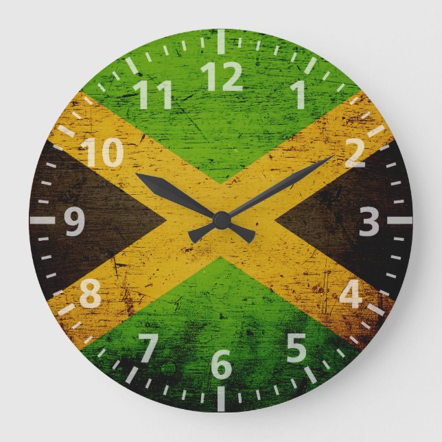 Reloj Redondo Grande Bandera negra de Jamaica del Grunge (Anverso)