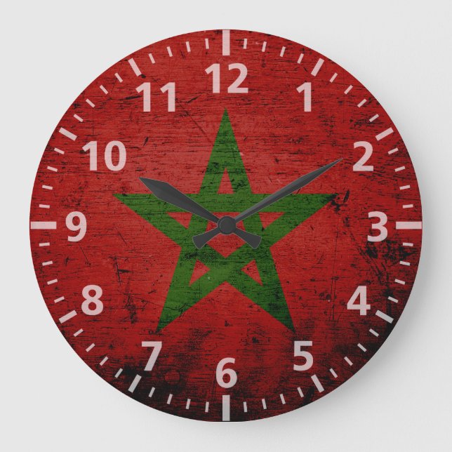Reloj Redondo Grande Bandera negra de Marruecos del Grunge (Anverso)