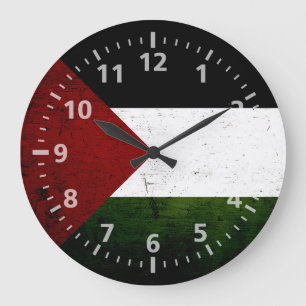 Reloj Redondo Grande Bandera negra de Palestina del Grunge