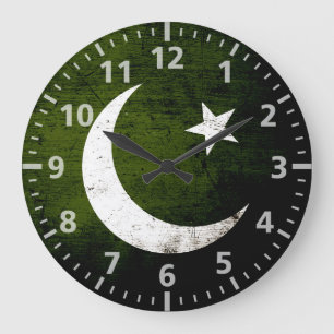 Reloj Redondo Grande Bandera negra de Paquistán del Grunge