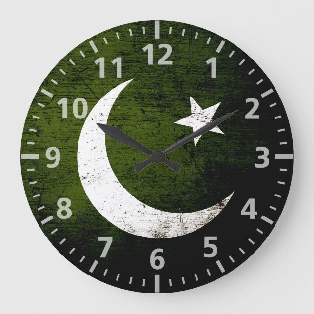 Reloj Redondo Grande Bandera negra de Paquistán del Grunge (Anverso)